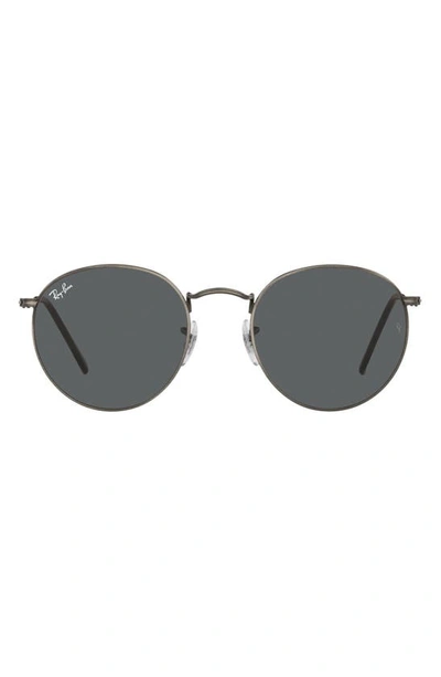 Shop Ray Ban Icons 50mm Round Metal Sunglasses In Gunmetal/ Green Solid