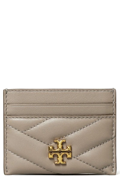 Shop Tory Burch Kira Chevron Leather Card Case In Gray Heron