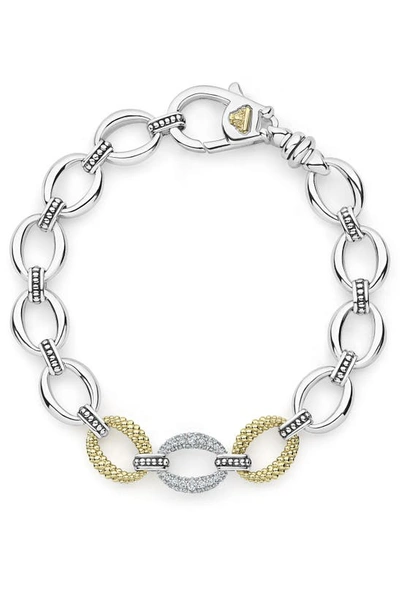 Shop Lagos Caviar Lux Diamond Station Link Bracelet In Silver/ Diamond