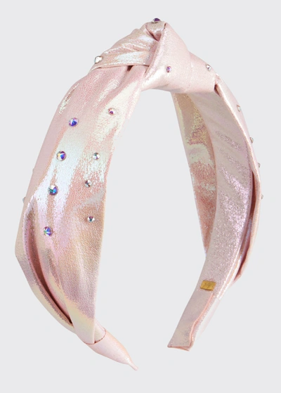 Shop Bari Lynn Girl's Metallic Knotted Headband W/ Swarovski Crystals In Pink