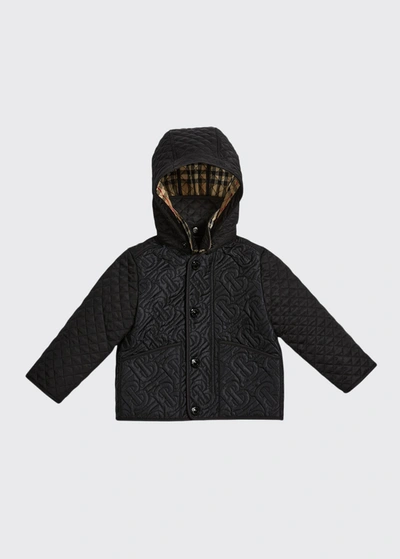 Shop Burberry Boy's Giaden Monogram Hooded Jacket In Black