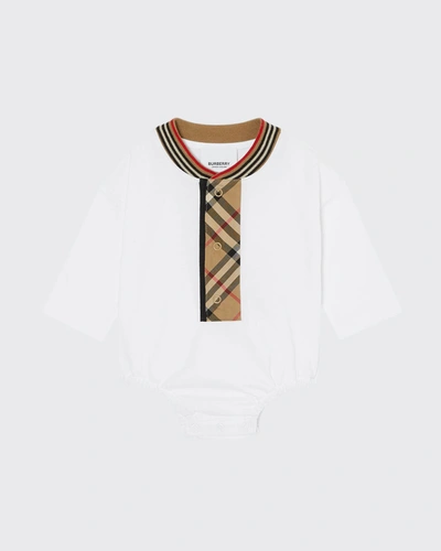 Shop Burberry Kid's Knox Vintage Check Icon Stripe Playsuit In White
