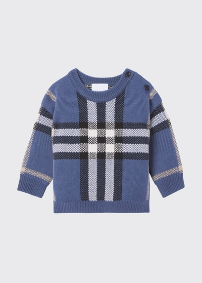 Shop Burberry Boy's Denny Vintage Check Wool-cashmere Sweater In Pebble Blue Ip Ch