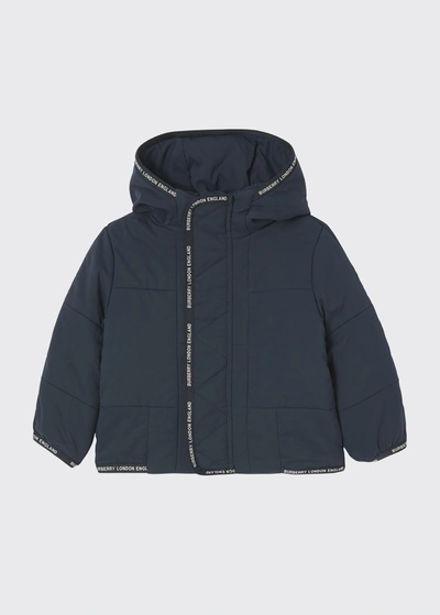 Shop Burberry Boy's Perry Lightweight Logo Trim Jacket In Midnight