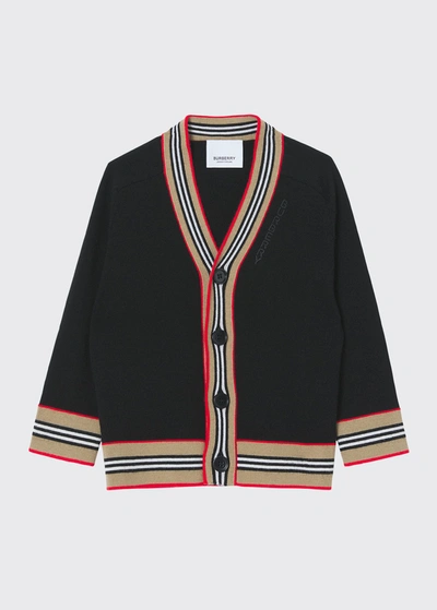 Shop Burberry Boy's Graham Icon Stripe Cardigan In Black