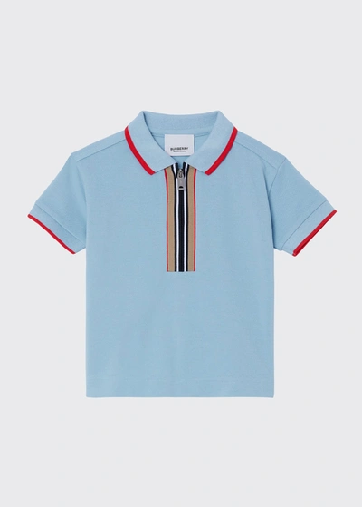 Shop Burberry Boy's Samuel Icon Stripe Polo Shirt In Powdered Blue