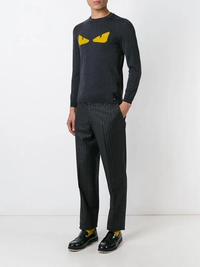 Shop Fendi 'bag Bugs' Sweater In Grey