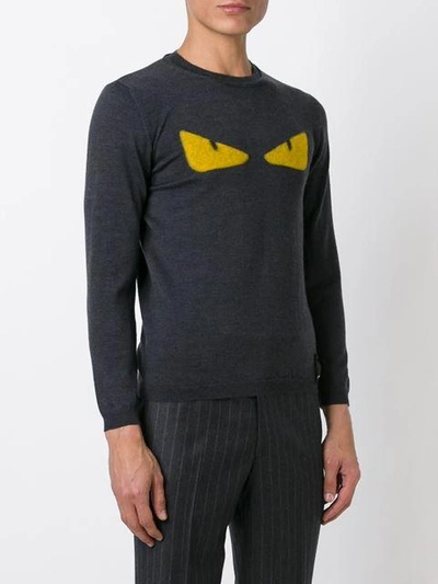 Shop Fendi 'bag Bugs' Sweater In Grey