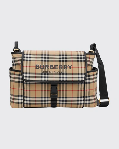 Shop Burberry Vintage Check & Leather Diaper Bag W/ Changing Pad