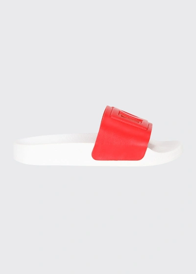Shop Dolce & Gabbana Girl's Laser-cut Dg Logo Pool Slide Sandals, Kids In Rosso Chiaro