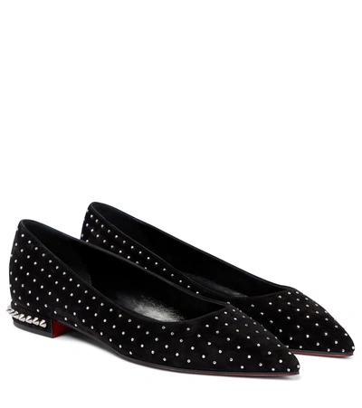 Christian Louboutin Free Hall Plume Stud Suede Red Sole Flats In Black |  ModeSens