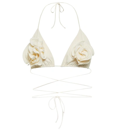 Shop Magda Butrym Floral Appliqué Triangle Bikini Top In Cream