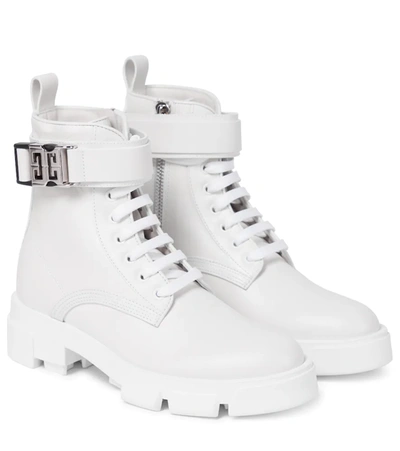 Shop Givenchy Terra Leather Combat Boots In White