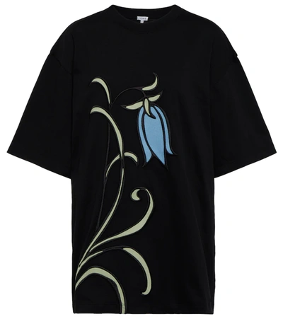Shop Loewe Bluebell Embroidered Jersey T-shirt In Black