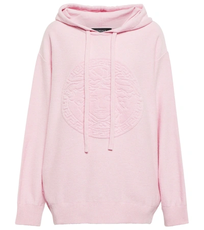 Shop Versace Wool And Cashmere Logo Hoodie In Candy