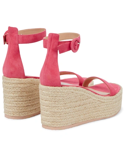 Shop Gianvito Rossi Suede Espadrille Wedges In Ruby Rose+naturale