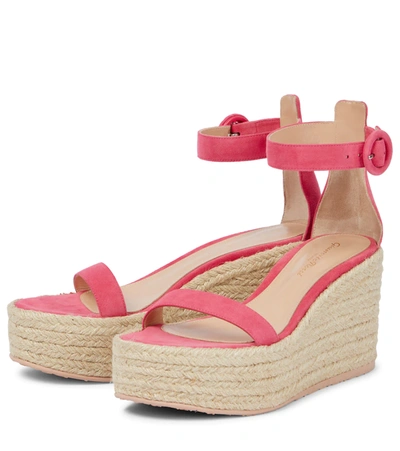 Shop Gianvito Rossi Suede Espadrille Wedges In Ruby Rose+naturale