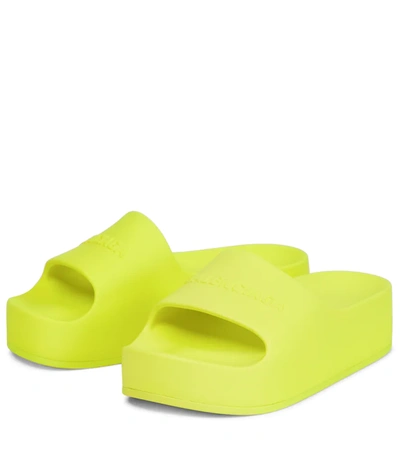 Shop Balenciaga Logo Rubber Platform Slides In Acid Lime