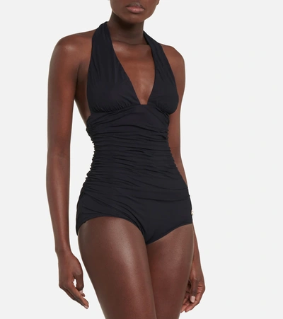 Shop Dolce & Gabbana Halterneck Swimsuit In Nero