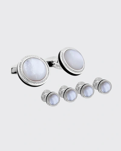 Shop Tateossian Mother-of-pearl %26 Sterling Silver Cuff Links %26 Stud Set