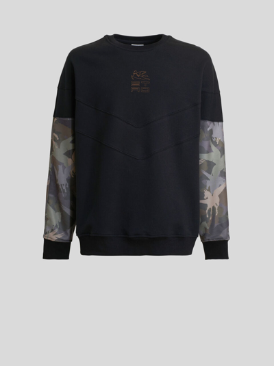 Shop Etro Patchwork Jersey Sweatshirt With  Cube Logo In Black