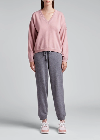 Shop Moncler Cashmere-blend V-neck Sweater In Pastel Pink