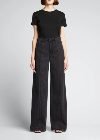 Shop L Agence Sandy High-rise Wide-leg Jeans In Washed Bla