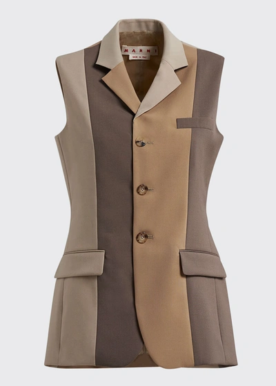 Shop Marni Colorblock Wool-blend Vest In Beige