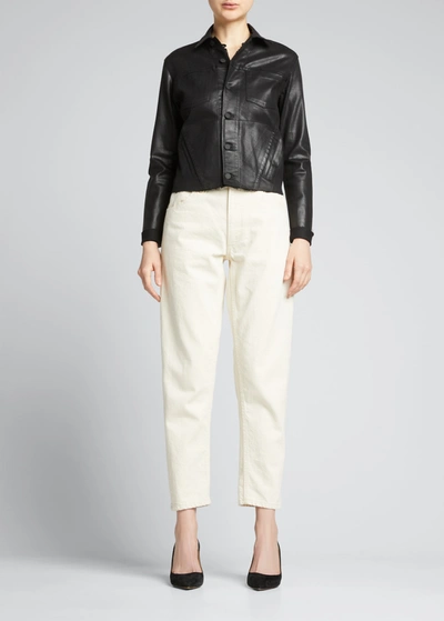 Shop L Agence Janelle Slim Coated Jacket In Saturated Black C