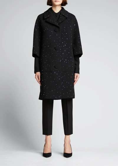 Shop Libertine Infinite Galaxy Embellished Wool Coat In Black