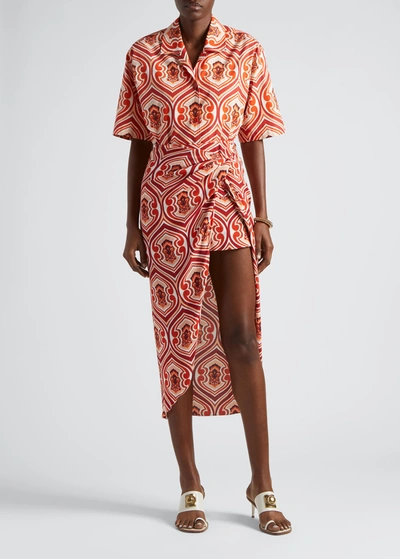 Shop Etro Kundalini Abstract-print Thigh-slit Wrap Skirt In Orange