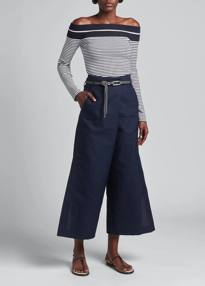 Shop Giorgio Armani Carabiner Rope Belted Wide-leg Trousers In Solid Dark Blue