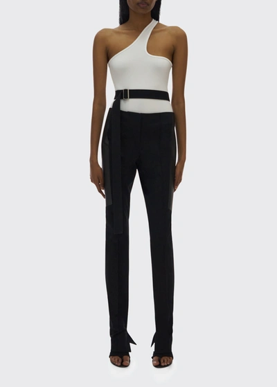 Shop Helmut Lang Panel Skinny Pants W/ Leather In Black