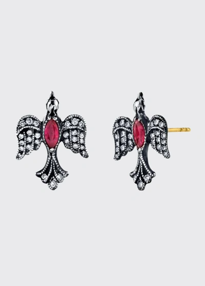 Shop Arman Sarkisyan Diamond And Ruby Baby Bird Stud Earrings