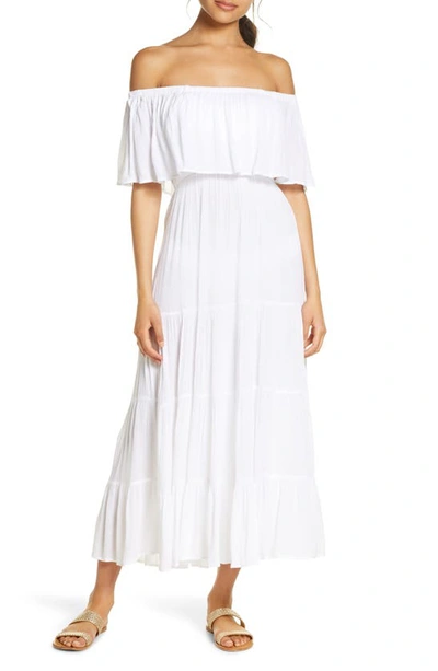 Shop Elan Off The Shoulder Ruffle Cover-up Maxi Dress In White
