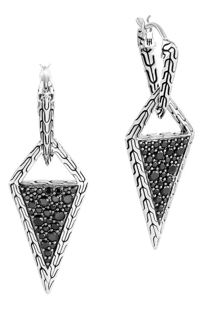 Shop John Hardy Tiga Black Sapphire Drop Earrings In Silver/ Black Sapphire