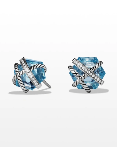 Shop David Yurman Cable Wrap Earrings With Blue Topaz And Diamonds
