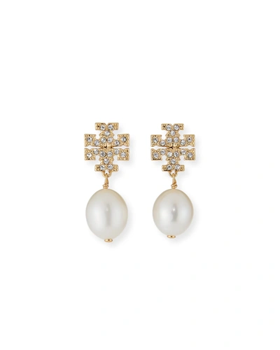 Shop Tory Burch Kira Pave Pearl-drop Earrings, Gold