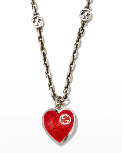 Shop Gucci Enamel Heart Pendant Necklace