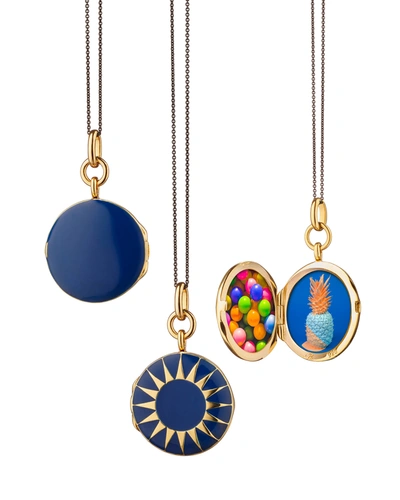 Shop Monica Rich Kosann Round Enamel Locket Necklace With 18k Yellow Gold Vermeil Sun Detail