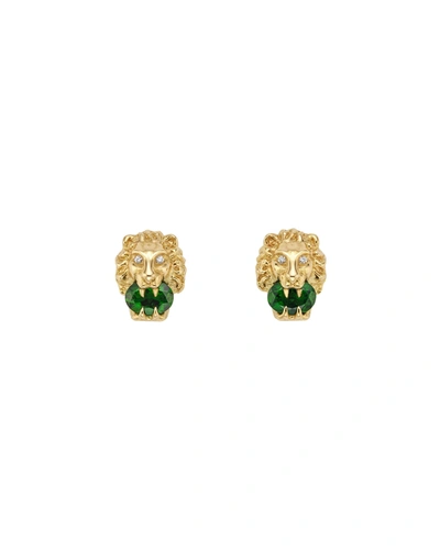 Shop Gucci 18k Lion Head Earrings In Green