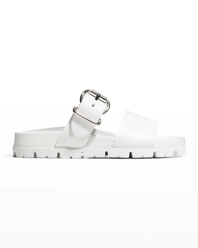 Shop Prada Fussbet 20mm Double Strap Sandals With Rubber Upper & Leather Sole In Bianco