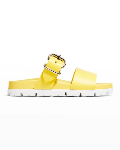 Shop Prada Fussbet 20mm Double Strap Sandals With Rubber Upper & Leather Sole