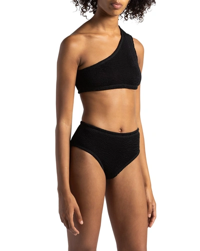 Shop Bottega Veneta One-shoulder Crinkle Two-piece Bikini Set In Nero