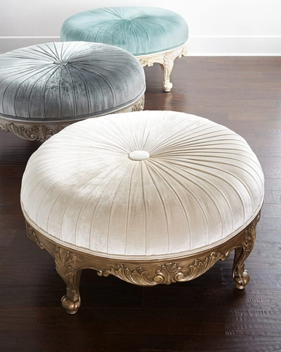 Shop Massoud Scala Light Round Ottoman In Silver/gray