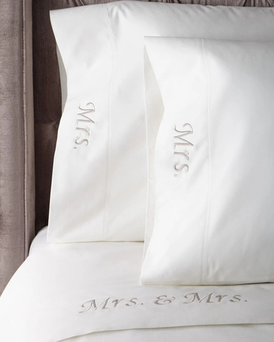 Shop The Pillow Bar Mrs. & Mrs. 300-tc Queen Sheet Set In White/platinum