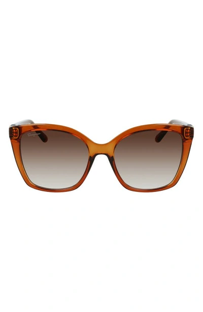 Shop Ferragamo Gancini 54mm Rectangular Sunglasses In Crystal Caramel