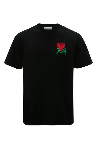 Shop Jw Anderson Embroidered Strawberry Jwa Logo Cotton T-shirt In Black