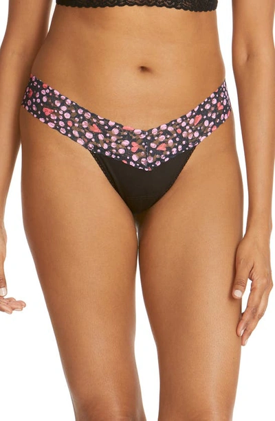 Shop Hanky Panky Print Low Rise Thong In Blac/ Love Nest