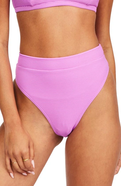 Shop Billabong Sea Through Me Tan Lines High Waist Bikini Bottoms In Bright Orchid